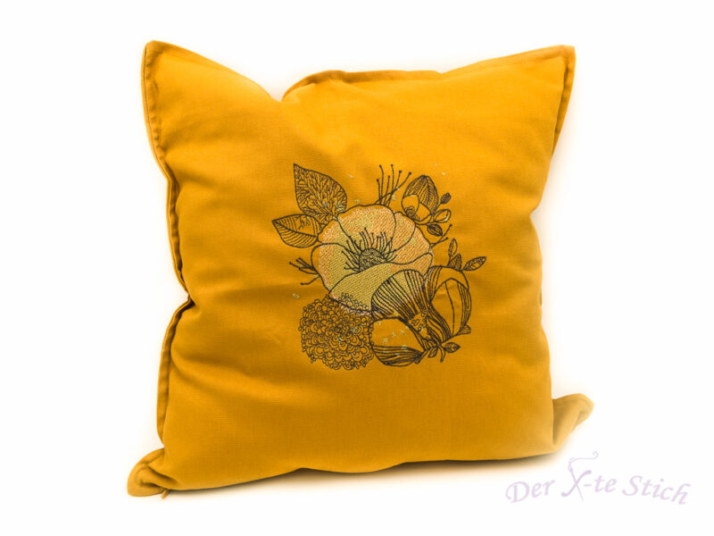 Besticktes Kissen mit Blumendekor Stickerei